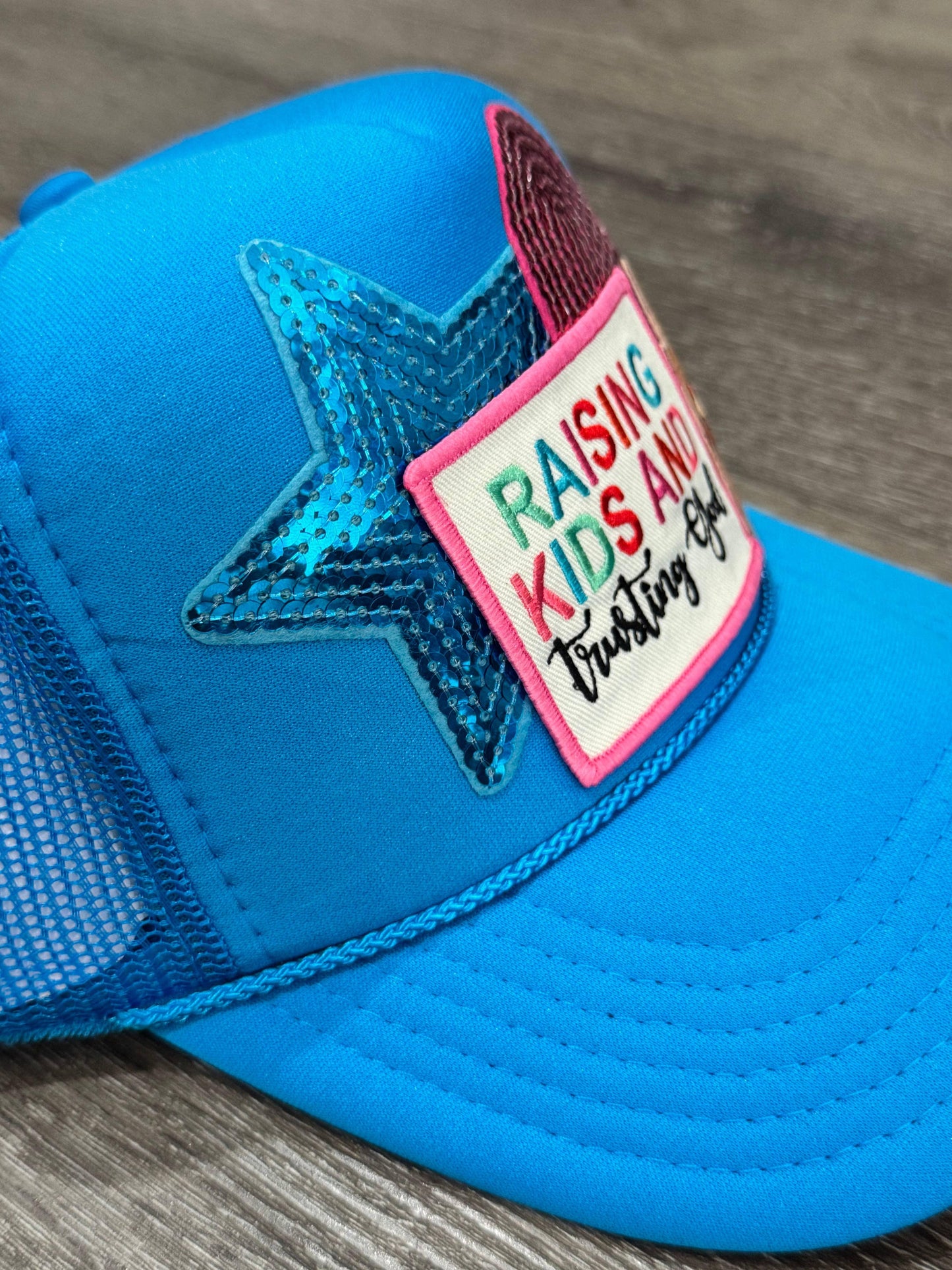 Raising Kids & Trusting God Christian Trucker Hat - Southern Sassy Boutique