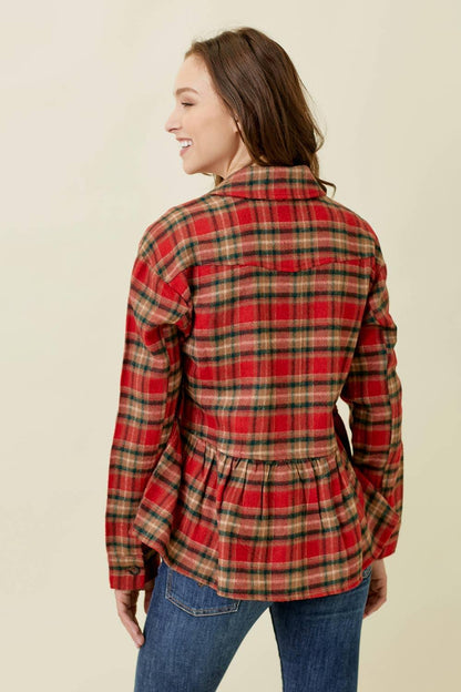 Peplum Plaid Shacket - Southern Sassy Boutique