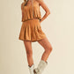SUEDE PLEATED SLEEVELESS TOP AND SHORTS SET