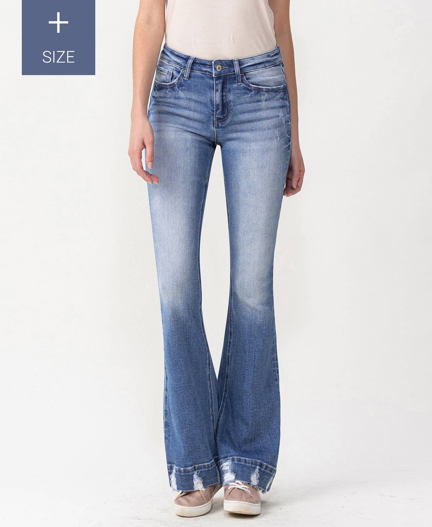 PLUS SIZE MID RISE TROUSER HEM FLARE JEANS - Southern Sassy Boutique