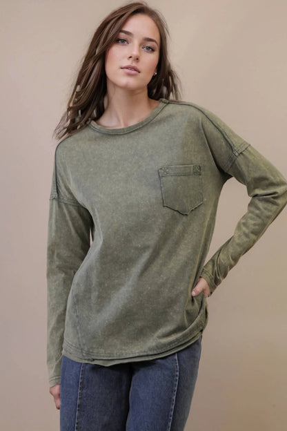 Mineral Washed Casual Knit Top - Southern Sassy Boutique