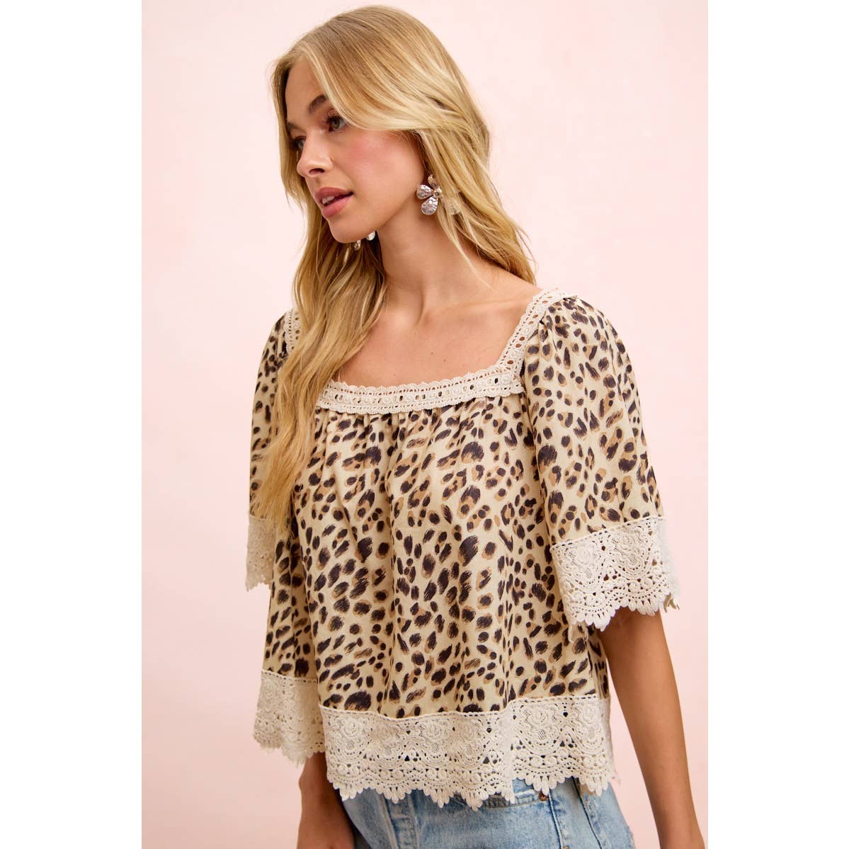 Leopard & Lace Square Neck Blouse
