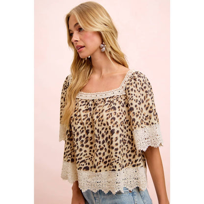 Leopard & Lace Square Neck Blouse
