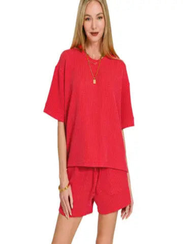 Ribbed Half Sleeve Tee & Short Pants 2PC Set
