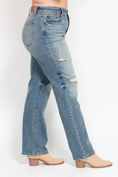 High Waisted Dad Straight Denim Jeans