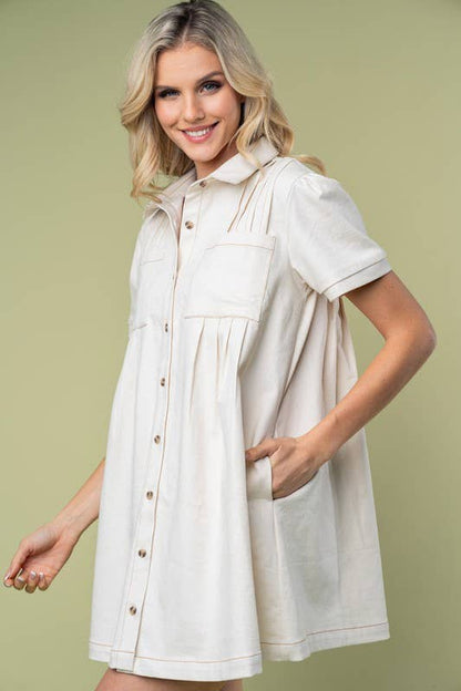 Short Sleeve Solid Denim Dress