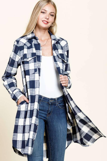 PLAID SNAP BUTTON DOWN CHEST POCKETED SHIRT - Southern Sassy Boutique