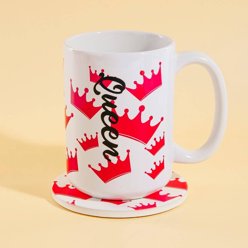 Queen And Crowns 15 Oz Mug With Matching Coaster Gift Set