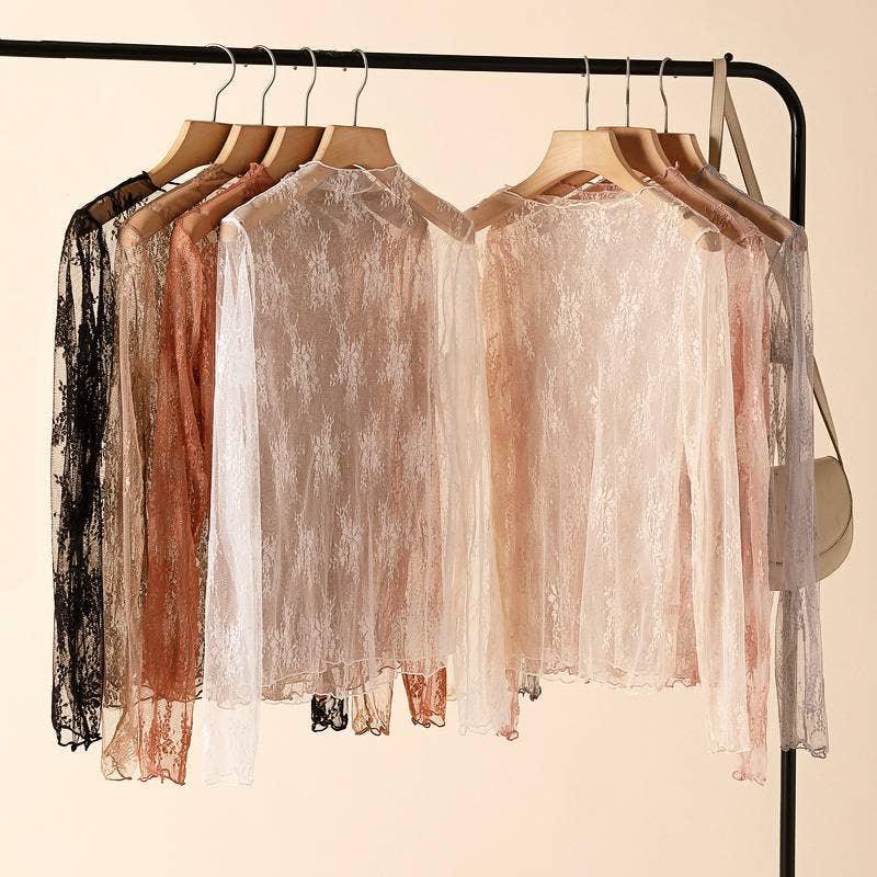 Semi Sheer Mesh Floral Lace Layering See Through Top - Southern Sassy Boutique