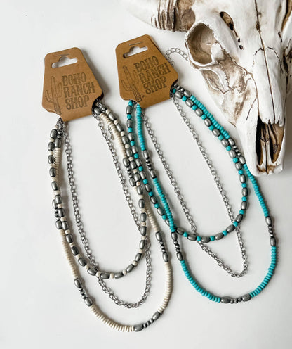 Western Semi Stone Layered Navajo Bead Neckace - Southern Sassy Boutique