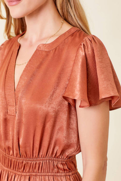 Crushed Satin Midi Dress - Southern Sassy Boutique