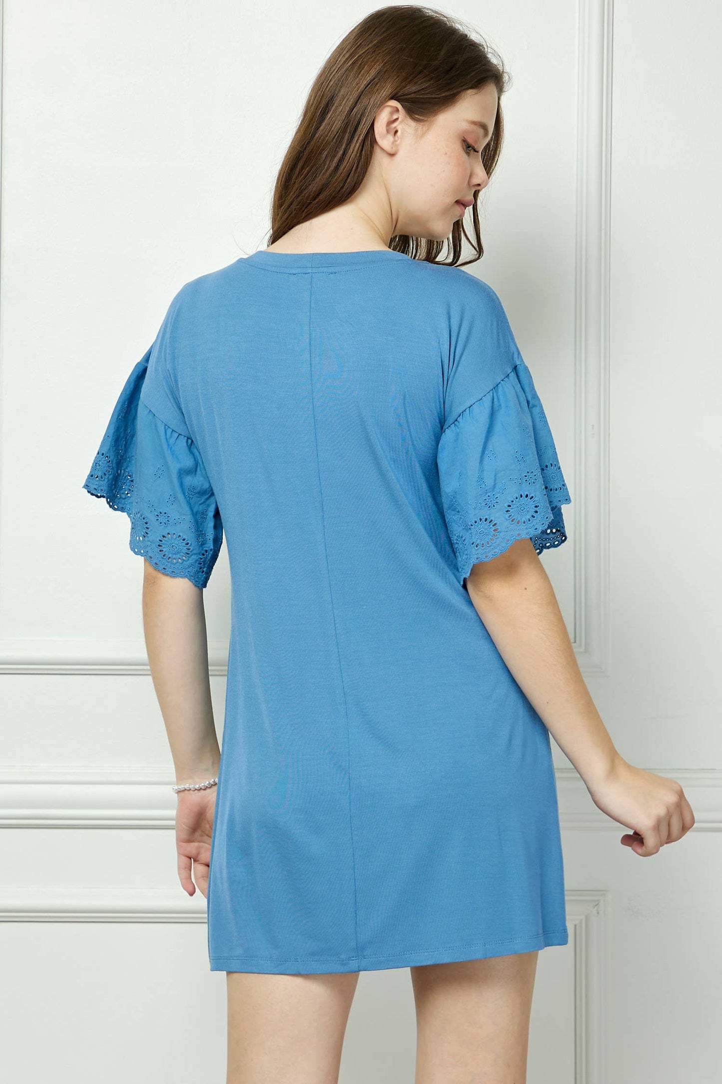 Eyelet Ruffle Sleeve Mini Dress