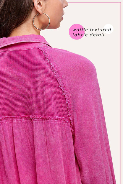 Soft Washed Button Down Waffle Textured Gauze Shirts - Southern Sassy Boutique