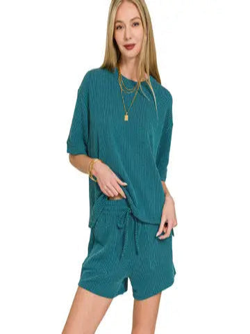 Ribbed Half Sleeve Tee & Short Pants 2PC Set