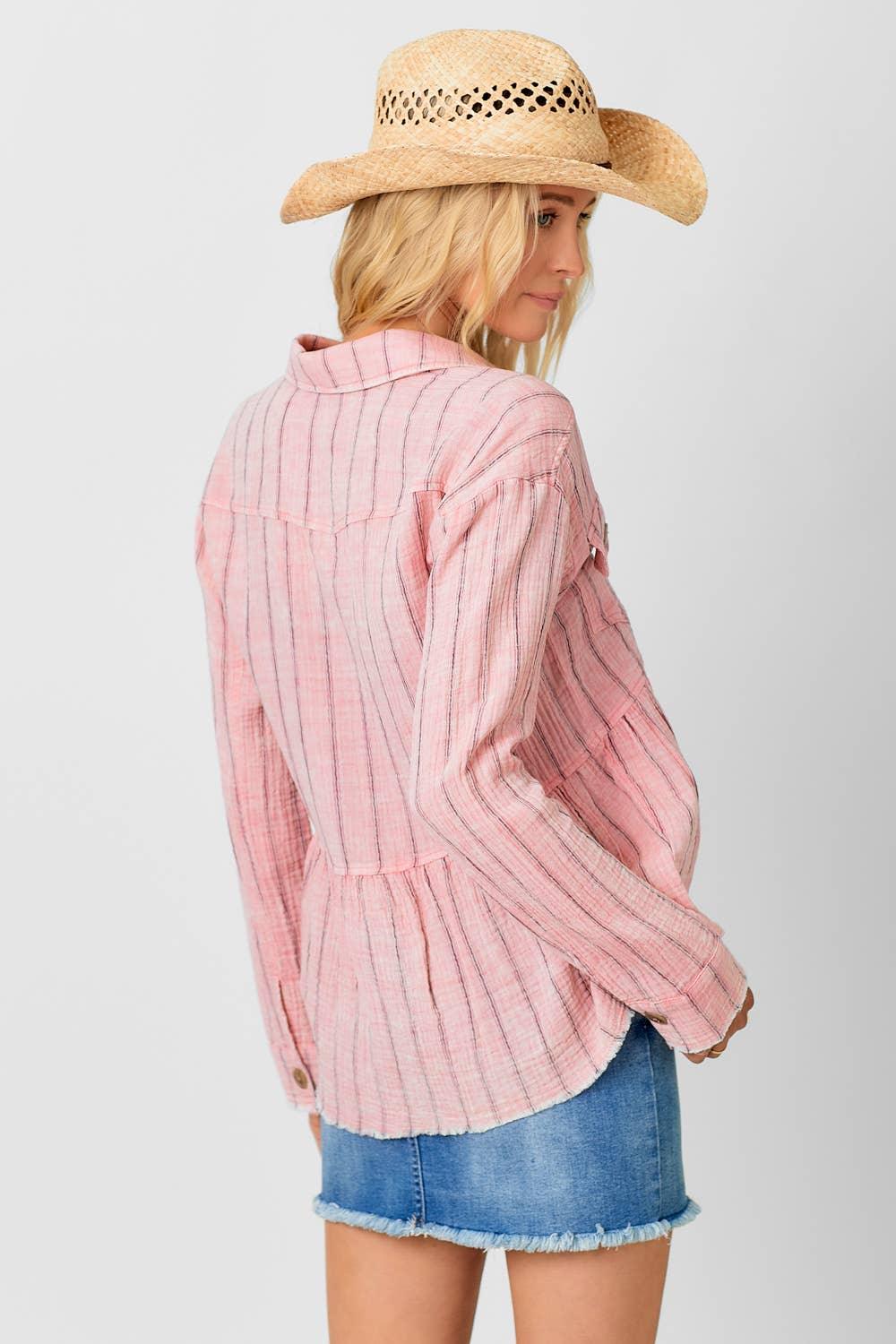 Washed Peplum Jacket - Southern Sassy Boutique