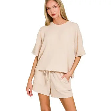 Ribbed Half Sleeve Tee & Short Pants 2PC Set