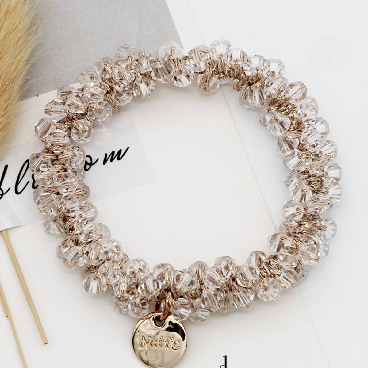 Beaded Faux Pearl Hair Tie Bracelet for Women