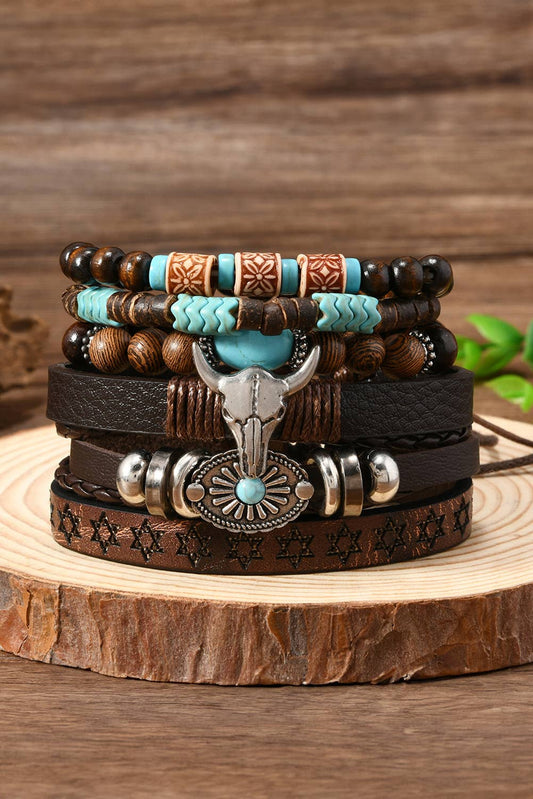 Western Bull Skull Turquoise Beading Bracelet