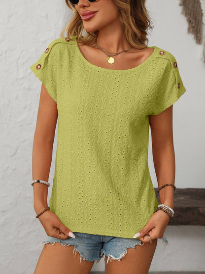 Eyelet Button Detail Short SleeveTop