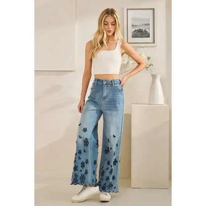 Washed Flower Cutouts Denim - Southern Sassy Boutique