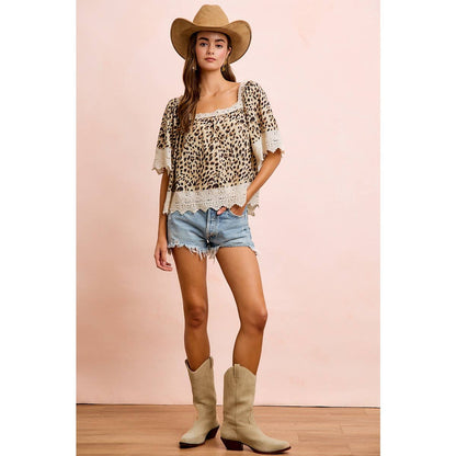 Leopard & Lace Square Neck Blouse