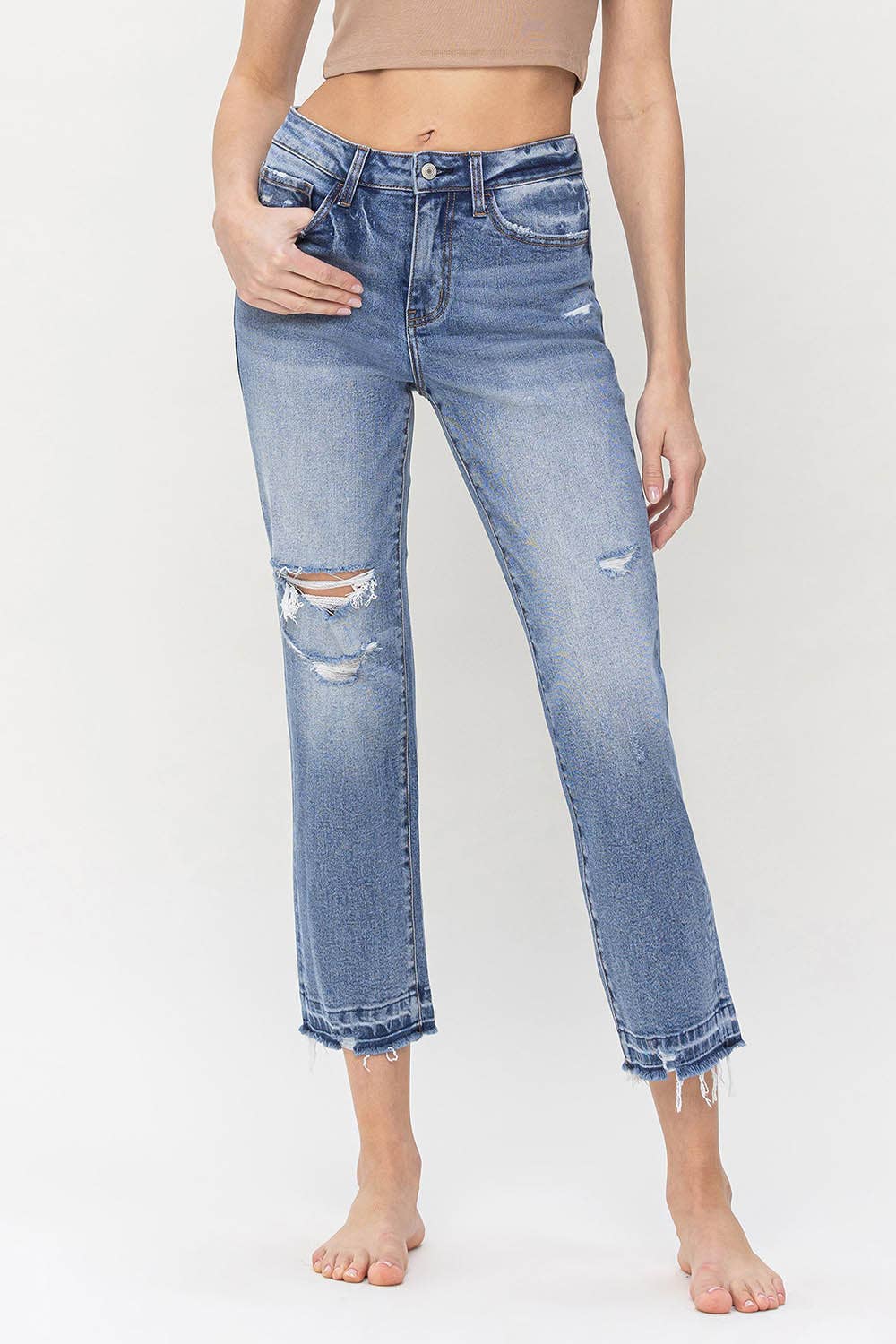 HIGH RISE CROP STRAIGHT JEANS - Southern Sassy Boutique