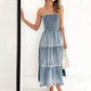 Off-Shoulder Hem Slit Jean Dress