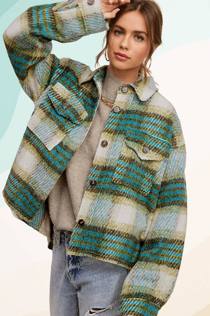 Plaid Patterned Soft Brushed Button-Down Jacket