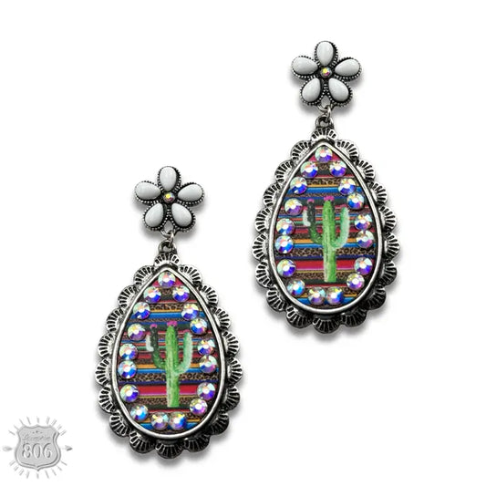 Flower Post Inlay Teardrop Earrings