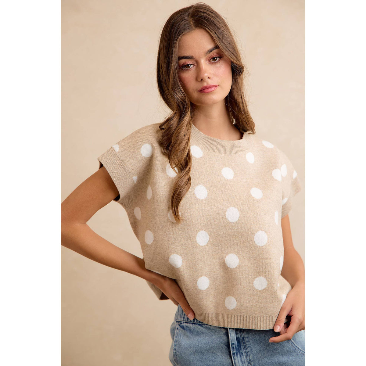 Polka Dot Knit Sleeveless Sweater