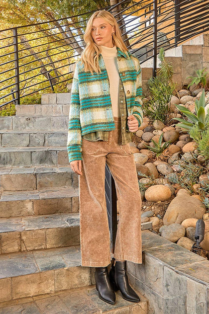 Plaid Printed Jacket - Southern Sassy Boutique