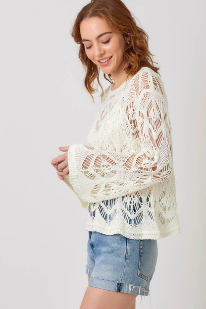 Crochet Knit Sweater Top - Southern Sassy Boutique