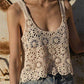 Vintage Embroidery Hollow Out Crochet Knit Vest