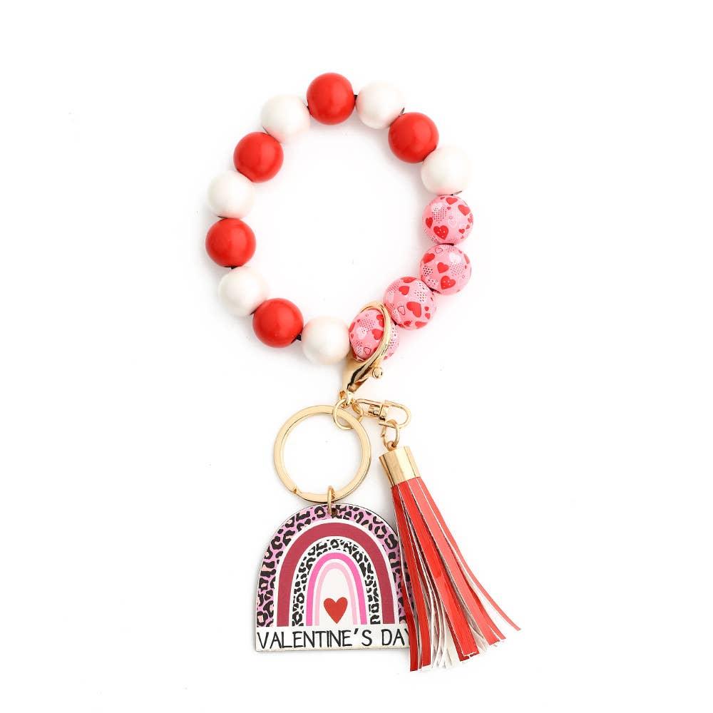 Valentine'S Day Love Bracelet Wooden Bead Keychain - Southern Sassy Boutique