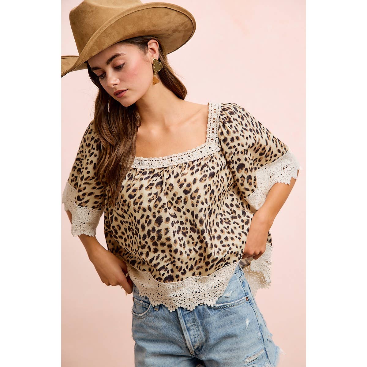 Leopard & Lace Square Neck Blouse