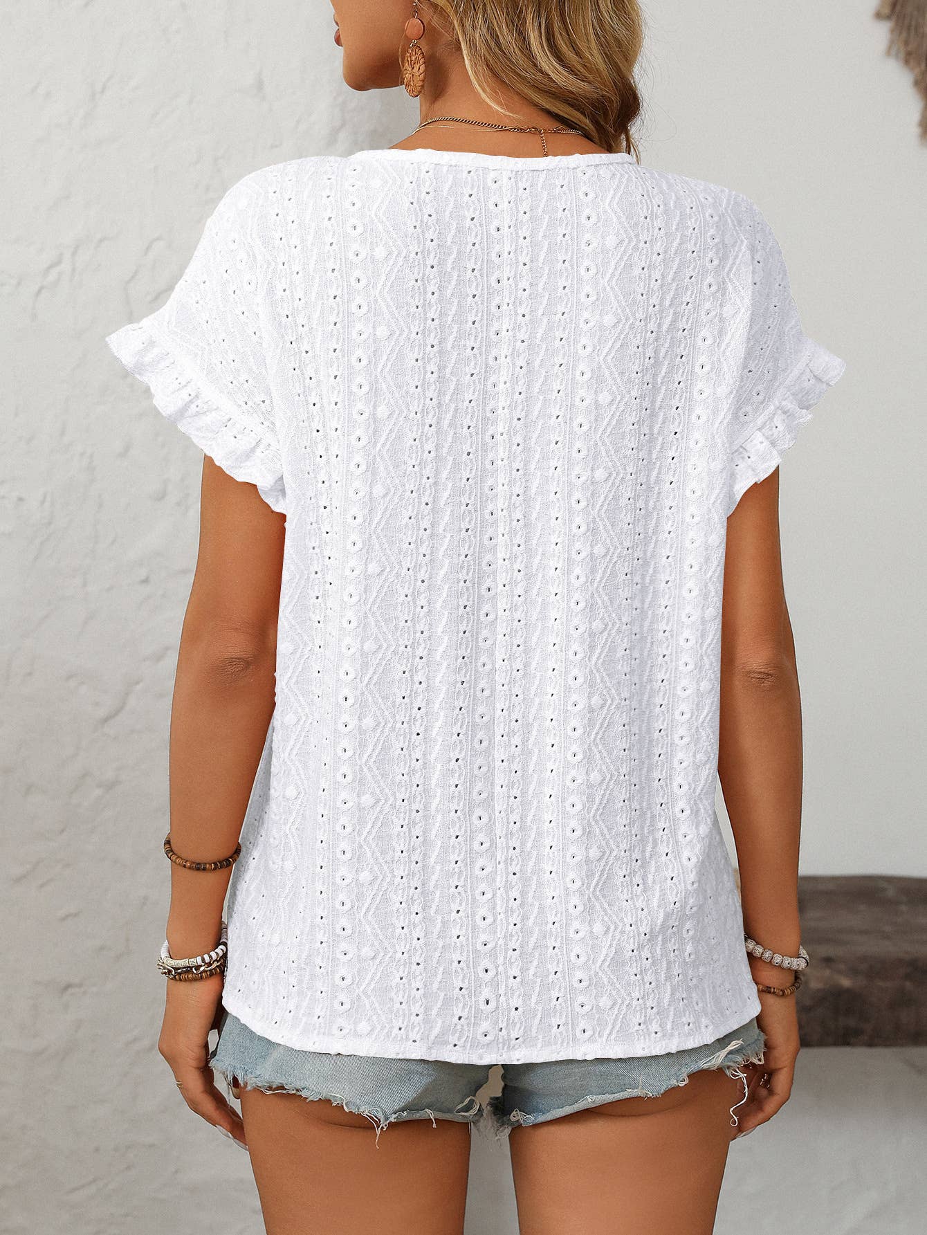 Eyelet Ruffle Short Sleeve Top