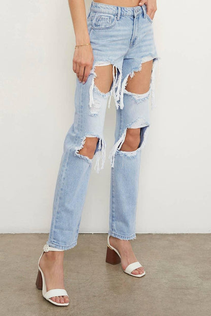 High Waist Ripped Baggy Jeans - Southern Sassy Boutique
