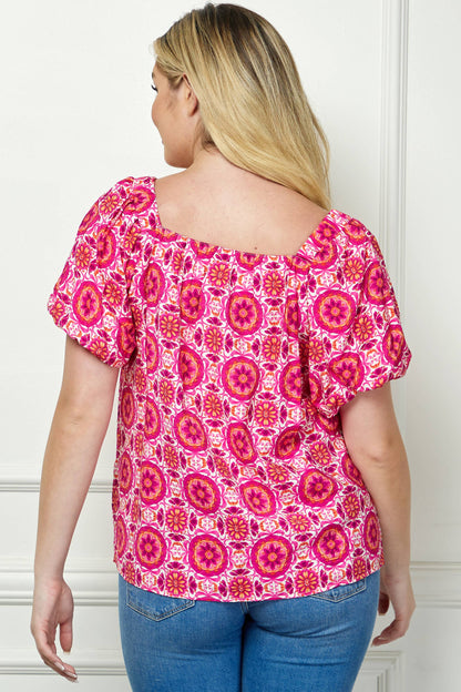 Curvy Bubble Sleeve Trapeze Blouse