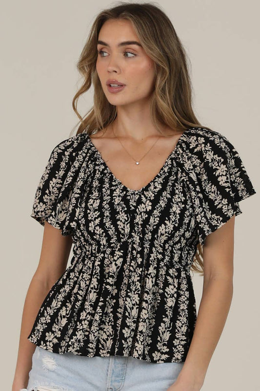 V Neck Smocked Bodice Top