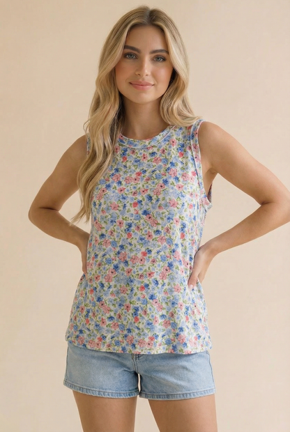 Round Neck Banded Sleeveless Knit Top