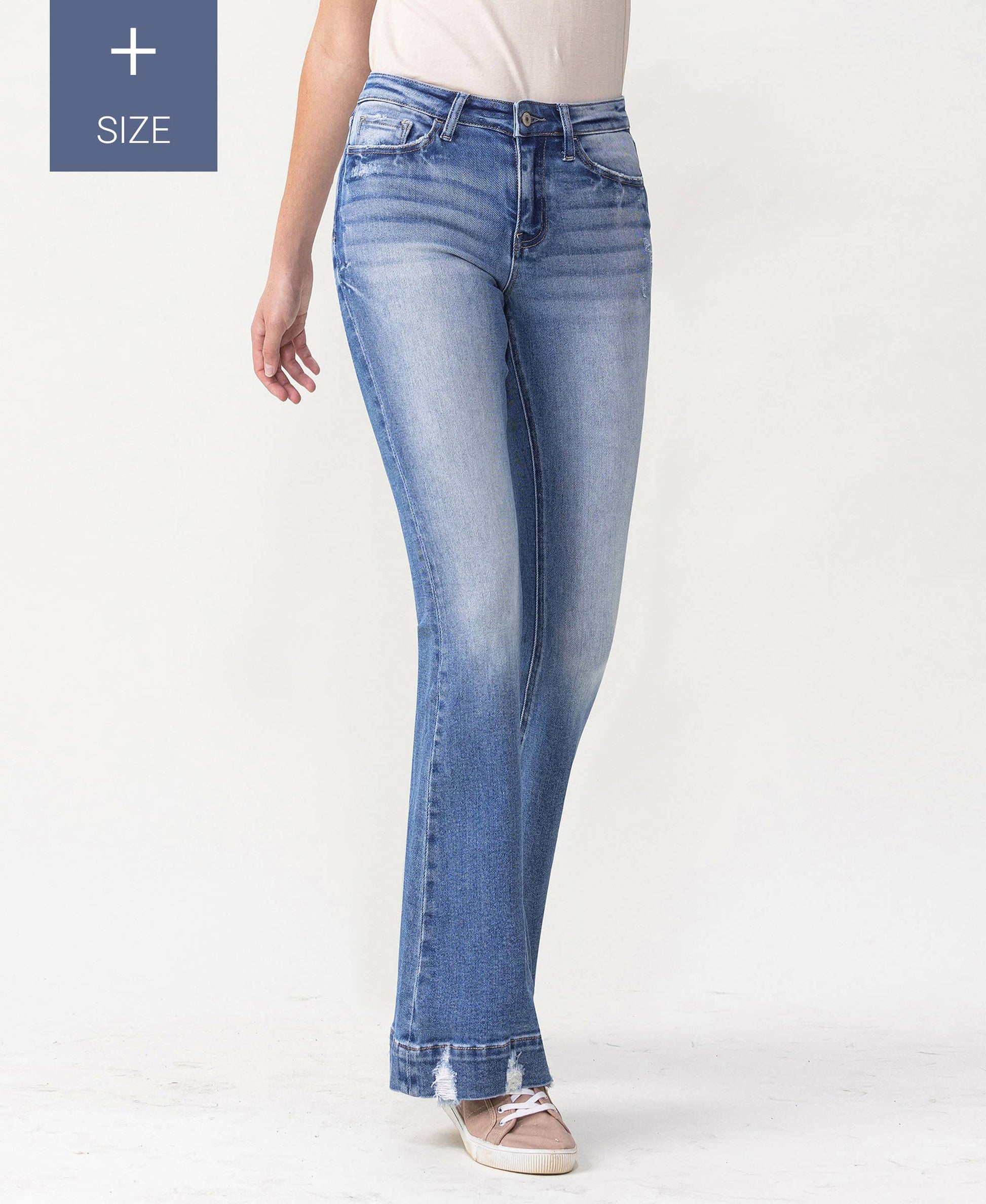 PLUS SIZE MID RISE TROUSER HEM FLARE JEANS - Southern Sassy Boutique