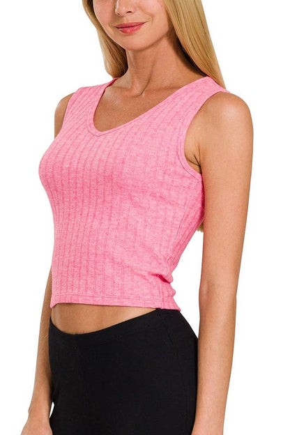 Ribbed V Neck Cropped Tank Top
