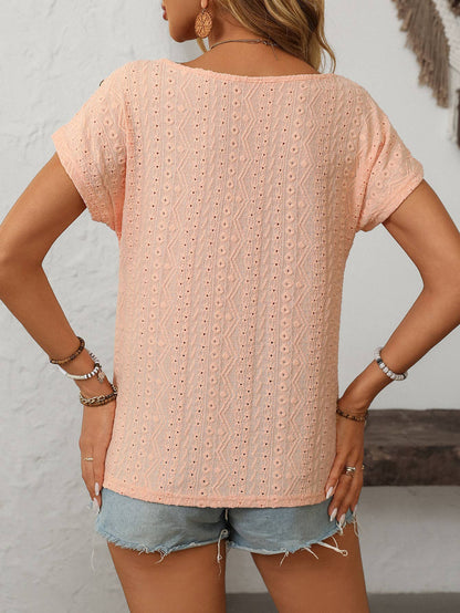 Eyelet Button Detail Short SleeveTop