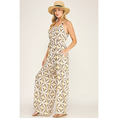 Tie Waist Wide Leg Jumpsuit with Bead Detail