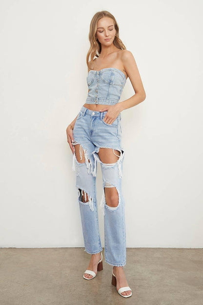 High Waist Ripped Baggy Jeans - Southern Sassy Boutique