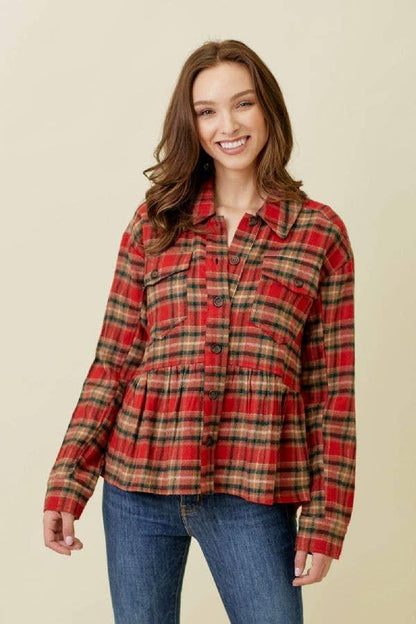 Peplum Plaid Shacket - Southern Sassy Boutique