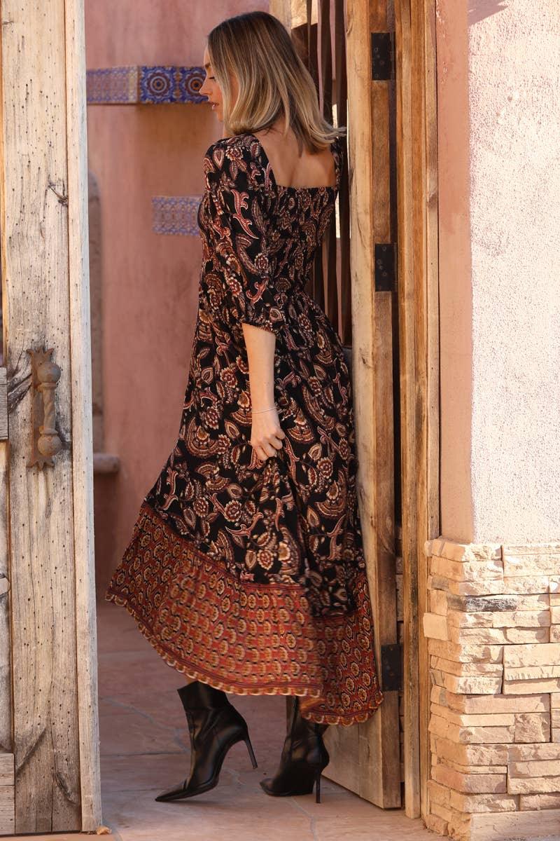 V NECK TWIST FRONT HALF SLEEVE MAXI DRESS W SLIT - Southern Sassy Boutique