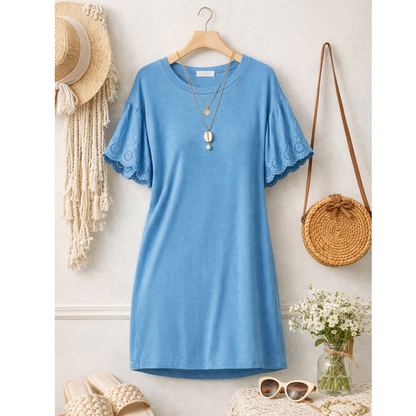Eyelet Ruffle Sleeve Mini Dress