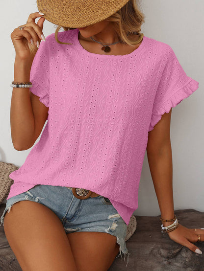 Eyelet Ruffle Short Sleeve Top