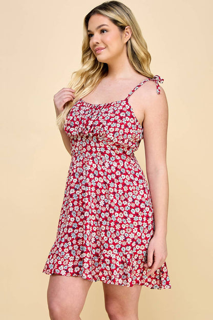 Curvy Floral Tie Mini Dress